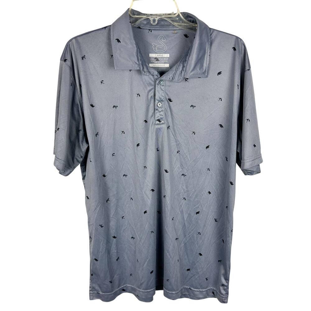 Swannies Mens Golf Novelty Printed Short Sleeve Gray Collared Polo L